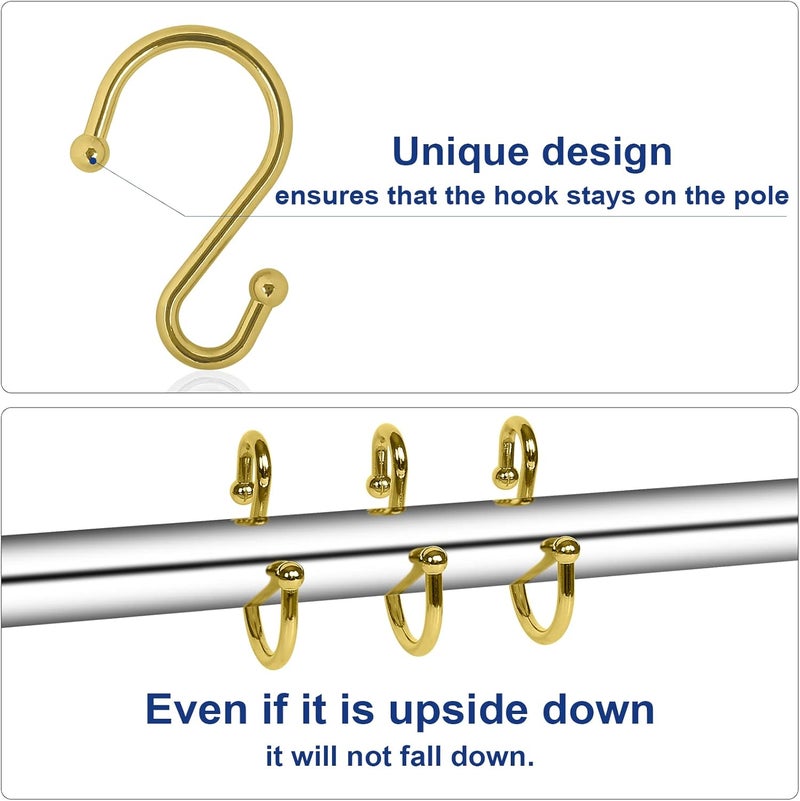 Gidse Metal Shower Curtain Hooks, Set of 12, Rust Proof Shower Curtain Hooks Rings, Durable S Shaped Hooks Hangers for Shower Curtains, Kitchen Utensils, Clothes, Towels (Gold) - Image 3
